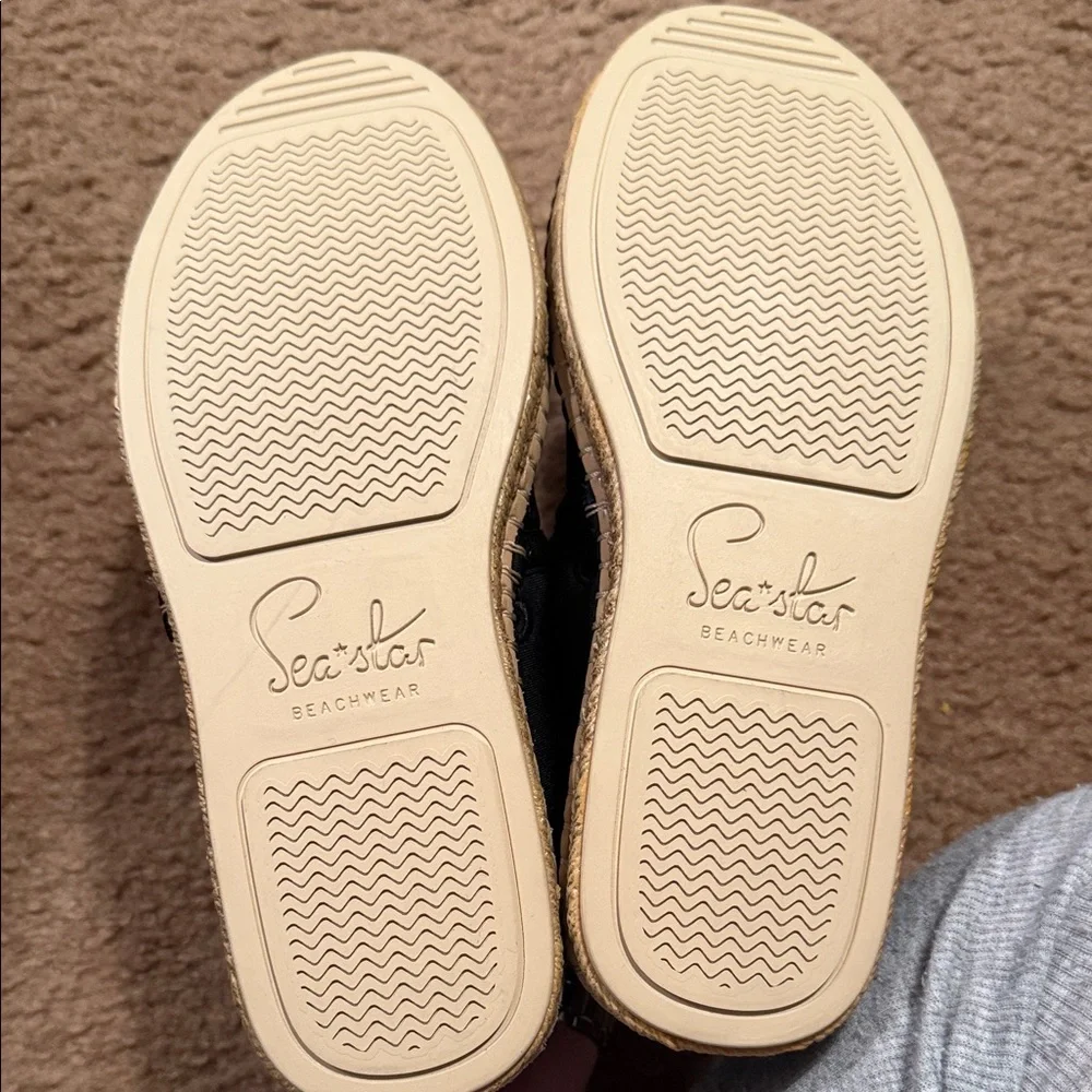 Sea Star Black Beachwear Beachcomber Espadrille Flats with Cream Toe Size 6 New - Picture 5 of 6